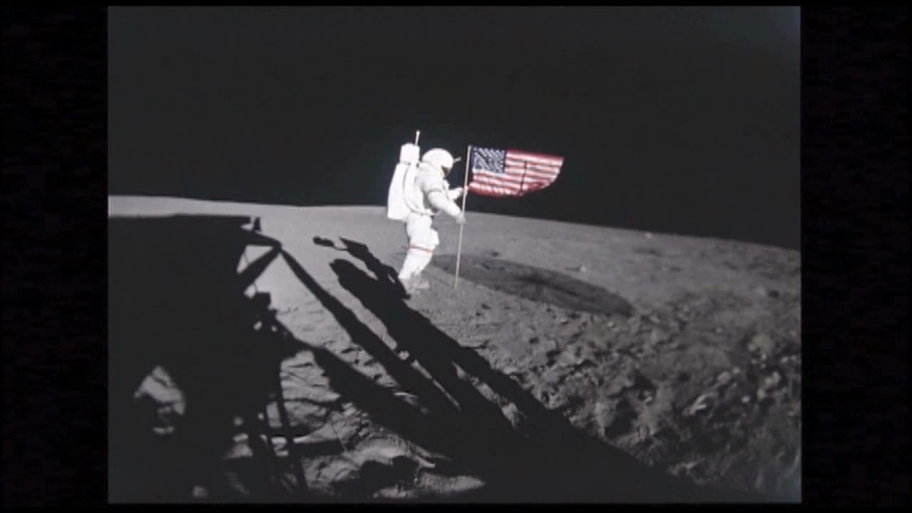 Astronaut Holding American Flag on Moon