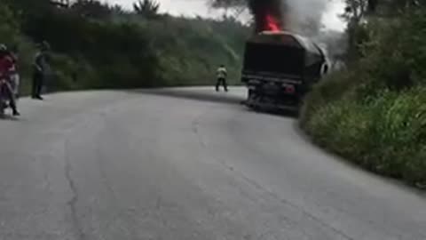 truck burns on the highway