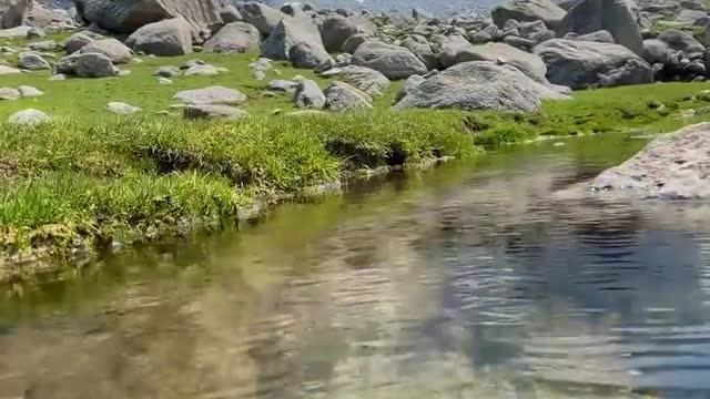 Mountain view from underwater.beautiful mountai with clear water .