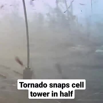 Tornado snaps cell phone tower in half.