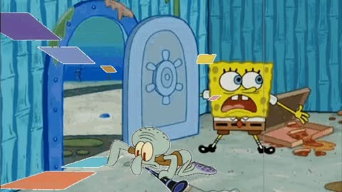 Squidward Is Playing With Tiles While SpongeBob Tells Everyone To Get Out