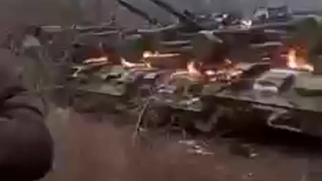 The destruction of a column of Russian tanks by the Ukrainian army in the capital, Kyiv