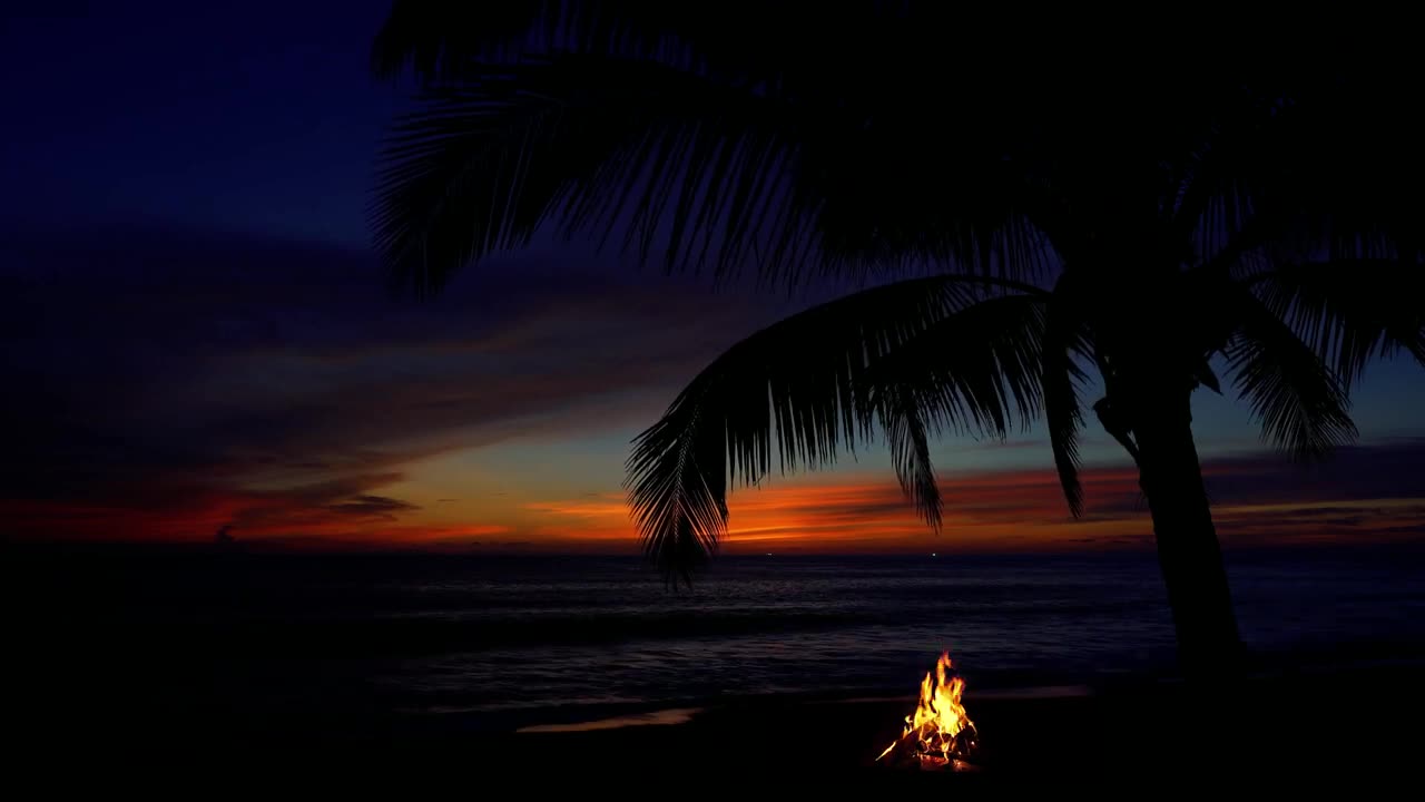 Fire and ocean waves sounds relaxation video for sleeping no music