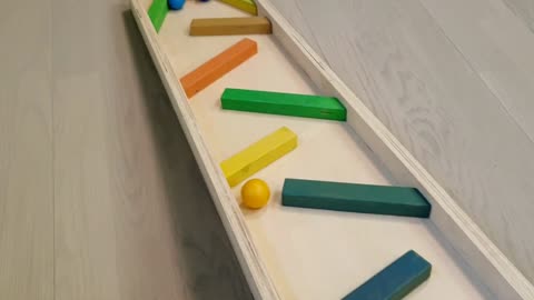 Satisfying marble run race ASMR with wooden handmade wave track & winding slope