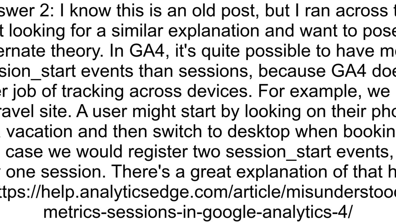 Can anyone explain how session_start event count in GA4 is different from session metric