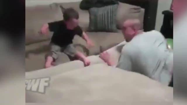 Baby get bounced on sofa