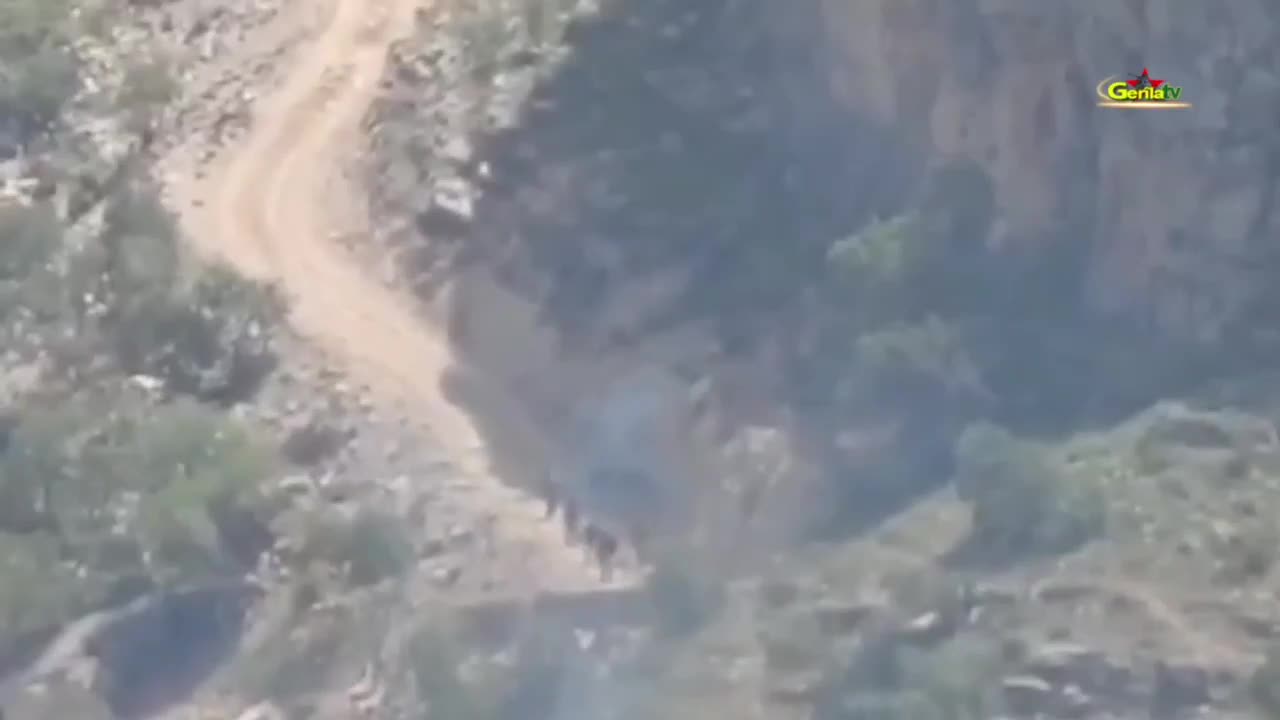 The hit of the Kurds' anti-tank missile into the Turkish infantry.