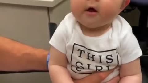 Baby girl hearing her dad`s voice for first time [exciting]