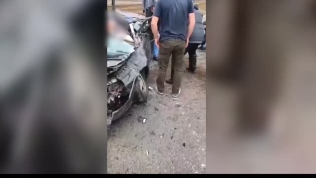 Russia tank crushed Ukrainian civilian car