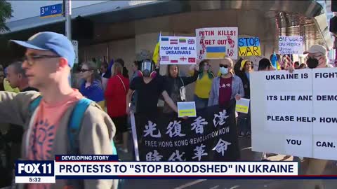 Protest held in Santa Monica to show support for those in Ukraine