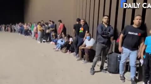 MASSIVE Line Of Illegals Wait to Be Taken In By Border Patrol!!