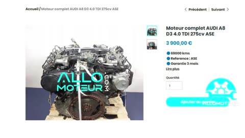 ALLOMOTEUR.COM - Moteur complet AUDI A8 D3 4.0 TDI 275cv ASE