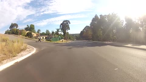 Pov skateboard long board street fail runs into side walk grass