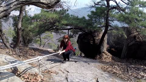 Drone flying over Korean mountains