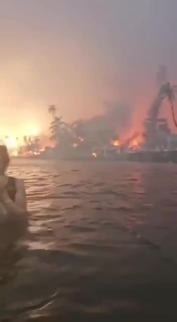 People Heading into the Water to Escape Wildfires in Maui