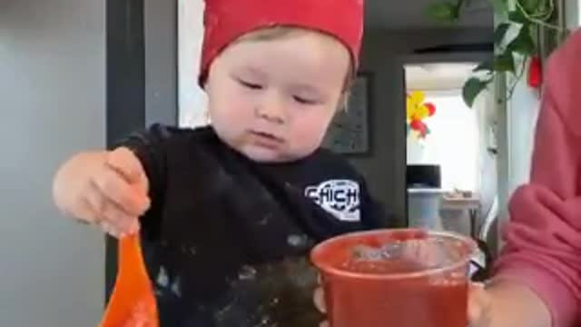 Kid makes the pizza for Mom - The Most Happiest Kid You Will Ever Watch