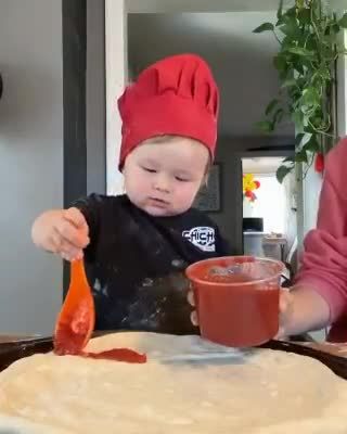 Kid makes the pizza for Mom - The Most Happiest Kid You Will Ever Watch