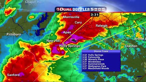 4-16-2011 WRAL-TV Live Tornado Coverage EF3 Sanford–Raleigh, North Carolina