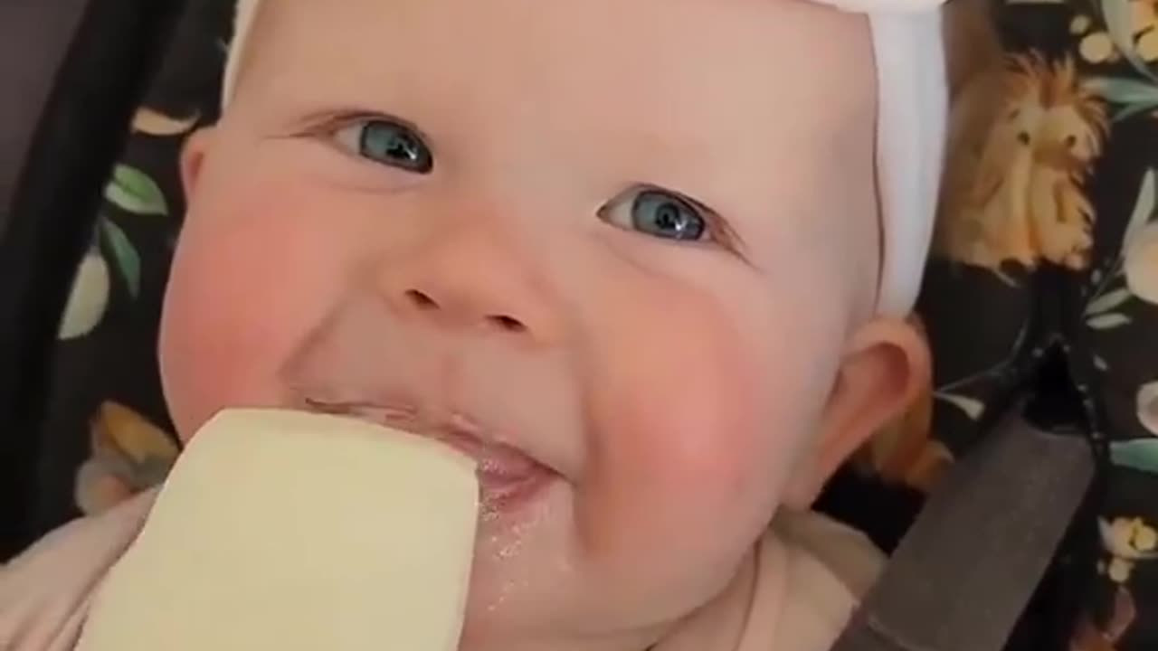 Baby eating ice cream for the first time. 🤗