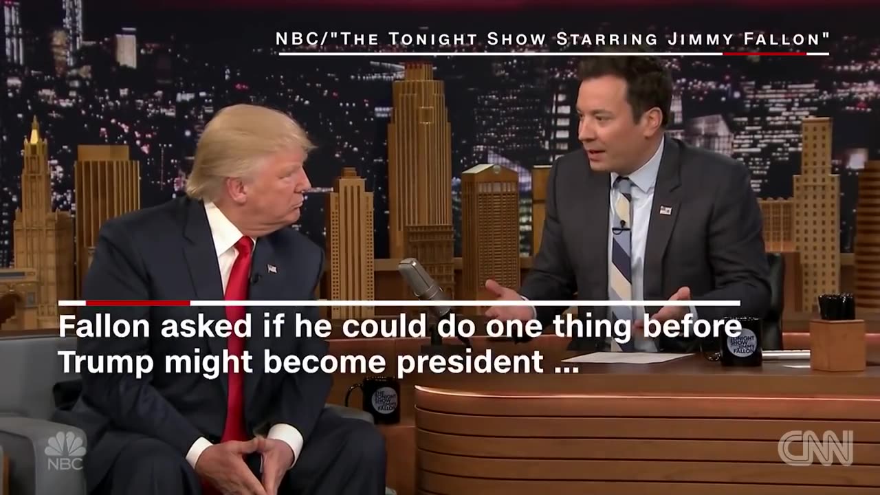 Donald Trump let's jimmy Fallon mess up his hair