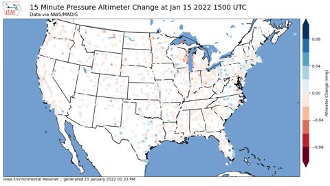 Airport air pressure sensors as the Tonga Volcano shockwave crossed the US mainland.