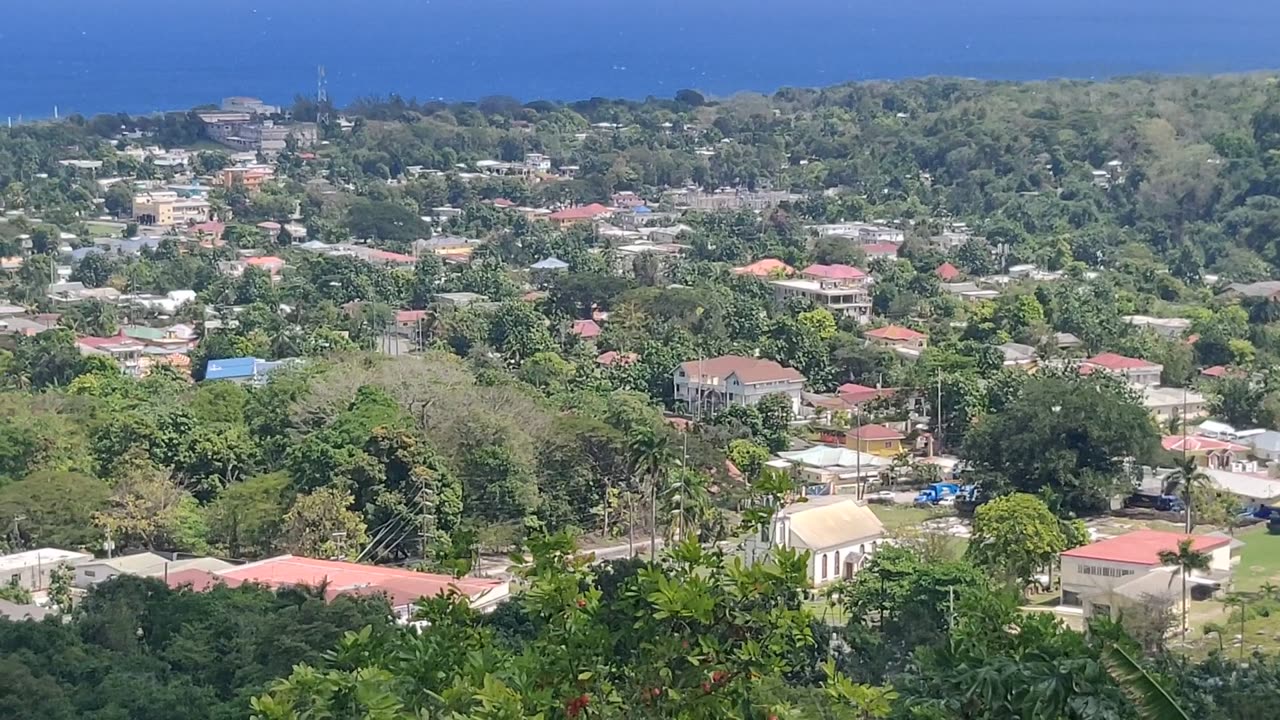 Jamaica. Ocho Rios and surroundings seen from a hilltop .