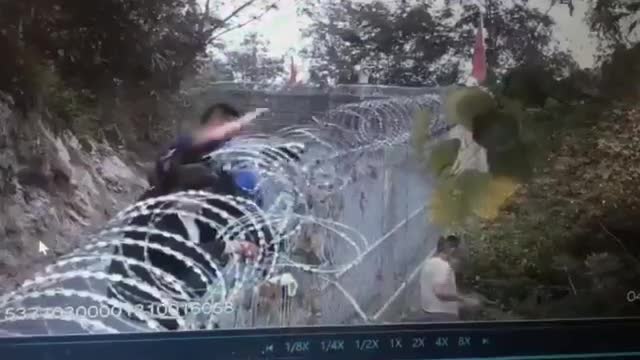 Newly constructed razor wire fence in China, being tested along its 4000kms.
