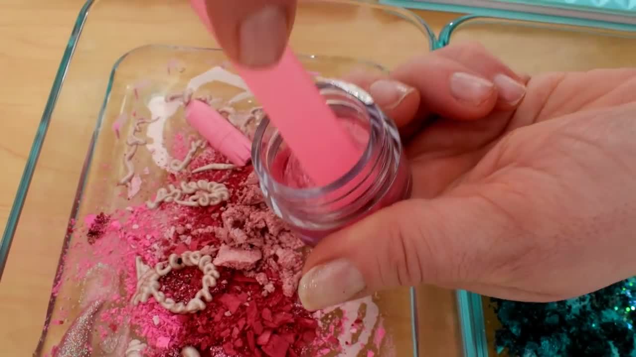 Pink vs Teal - Mixing Makeup Eyeshadow Into Slime ASMR 367 Satisfying Slime Vide