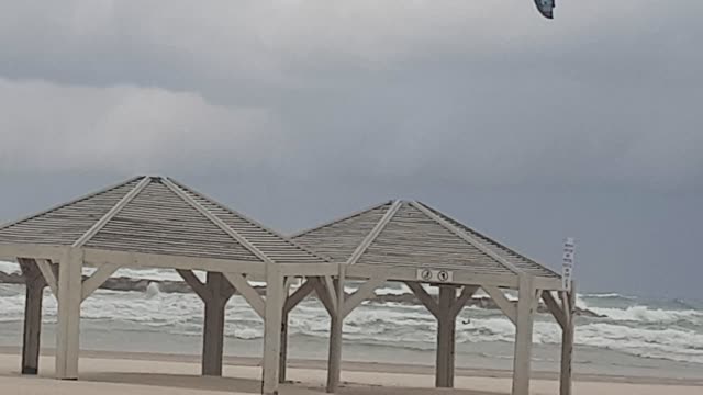 Raging waves in the Jaffa Sea before entering the rain depression