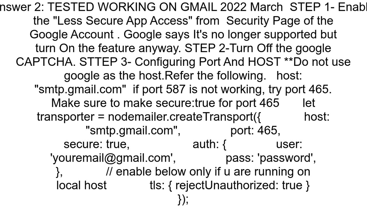 I39m using Nodemailer Node js to send Email via Gmail but i39m getting error