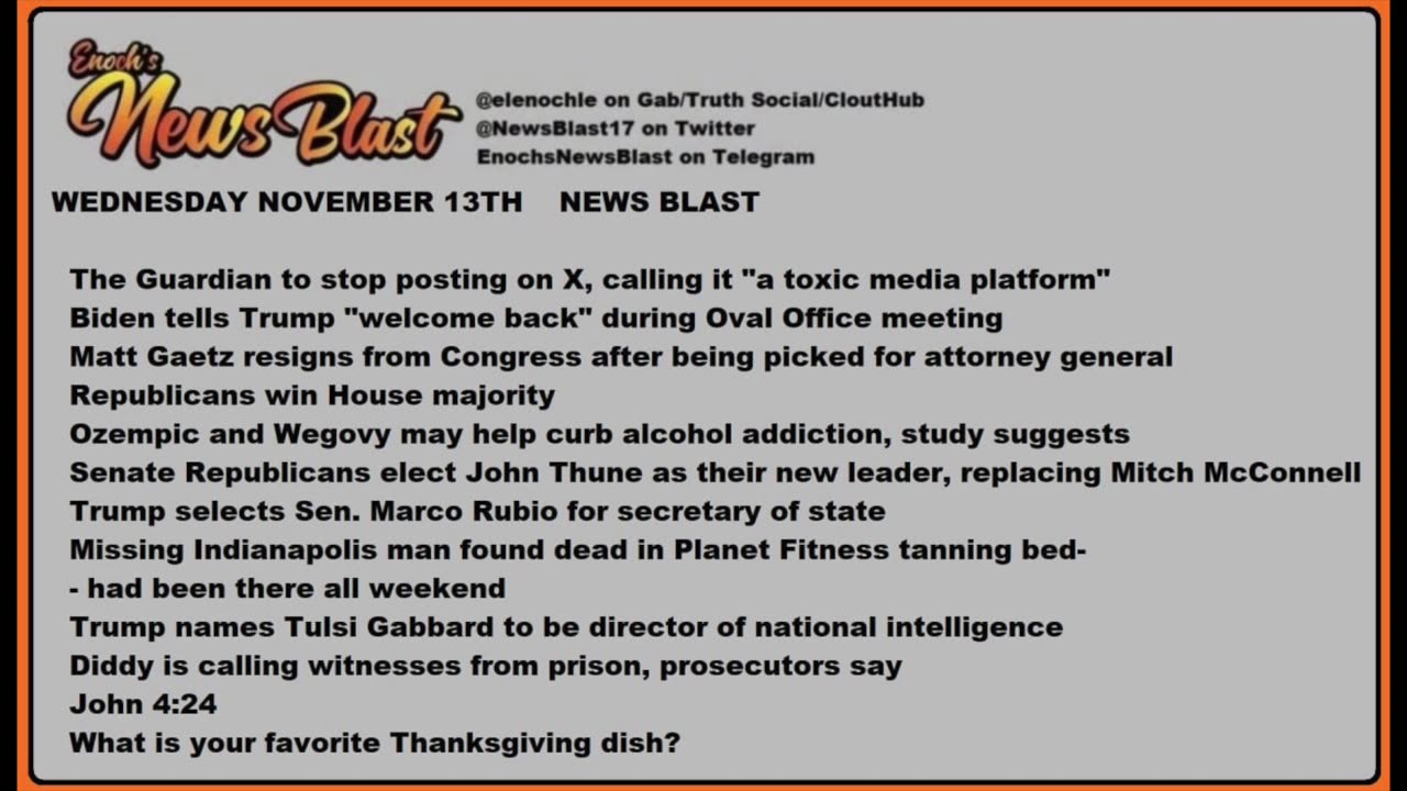 Wednesday November 13, 2024 News Blast