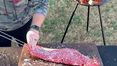 Skewered Flap Steak with Habanero Pepper Sauce fresh off the grill! 🥩 🌶 🔥