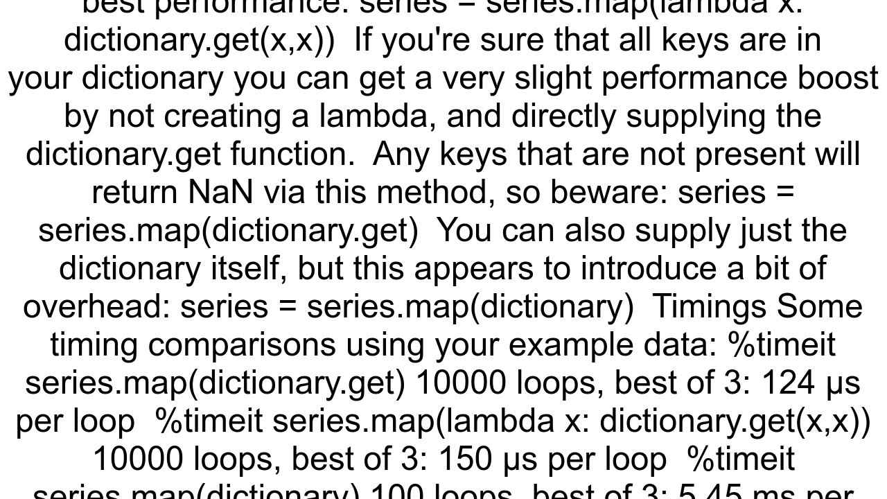 Pandas replacedictionary slowness