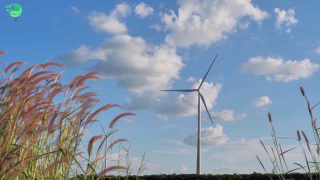 Scenic landscape of the wind turbine for electric power make against nature agriculture farm for