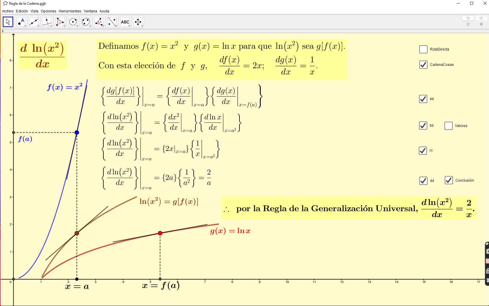 Regla de la Cadena Alternativa: Ejemplo numérico