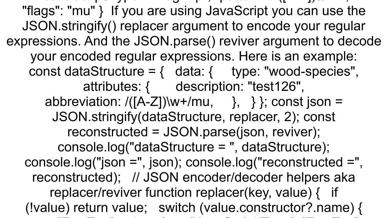 How to pass regex expression in JSON to API
