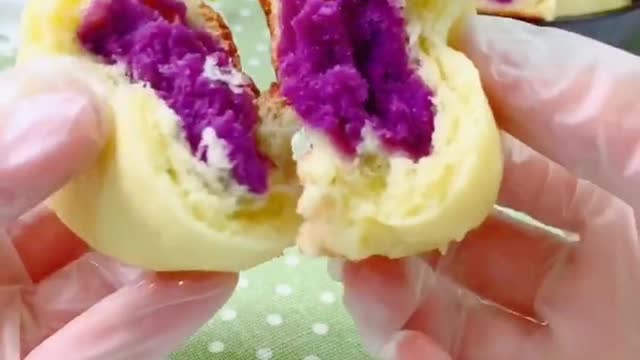 Soft and delicious rolls with purple sweet potato mud inside