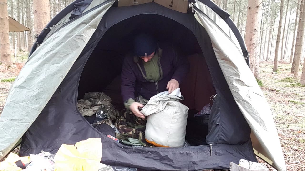 Packing my sleep system away. Inside the tent. 22md Jan 2023