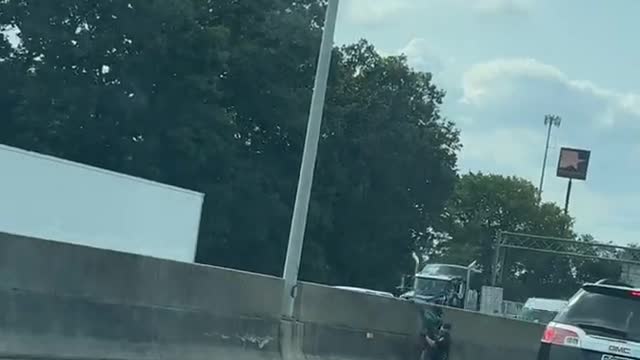 Cops Chase Down Man in Traffic and Tackle Him Against Barricade