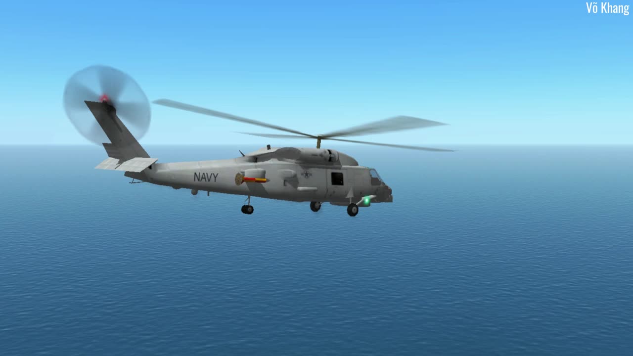 SH-60 Seahawk multi-mission anti-submarine helicopter flies over the sea