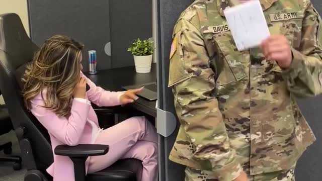 Military husband surprises wife at work! #Shorts