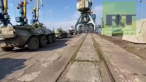 Unloading of the large landing ship "Orsk" in the port of Berdyansk