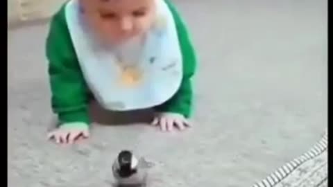 Cute baby and bird