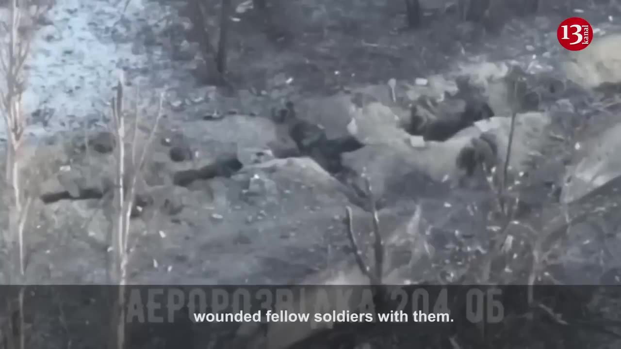 Drone wouldn’t let Russians rest - they took the wounded and started running in snowy forest