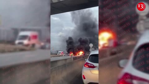 Road blockade burns on ninth day of French pension reform protests