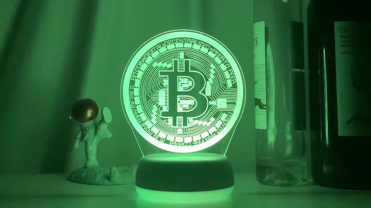 Acrylic Led Night Light Bitcoin for Room Decorative Nightlight Touch Sensor 7 Color Changing Battery