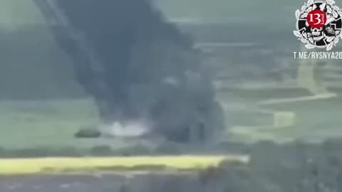 Burning Russian tanks send smoke -Tanks preparing for battle and artillery installations are shelled