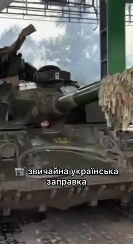 Ukrainian Tanks Stopping at a Shell Station on Way to Work