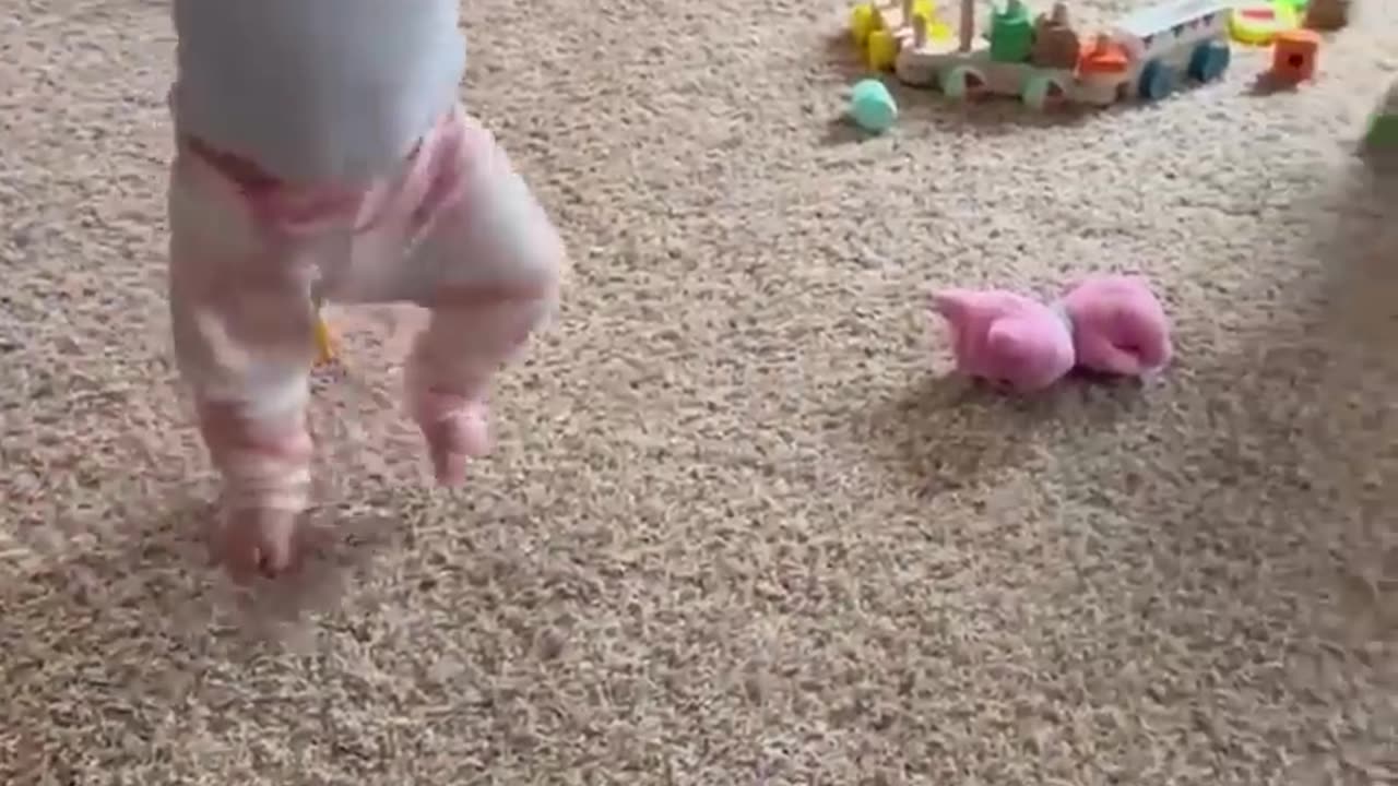 Adorable Fluffy Cat Helps Baby Take First Steps!!