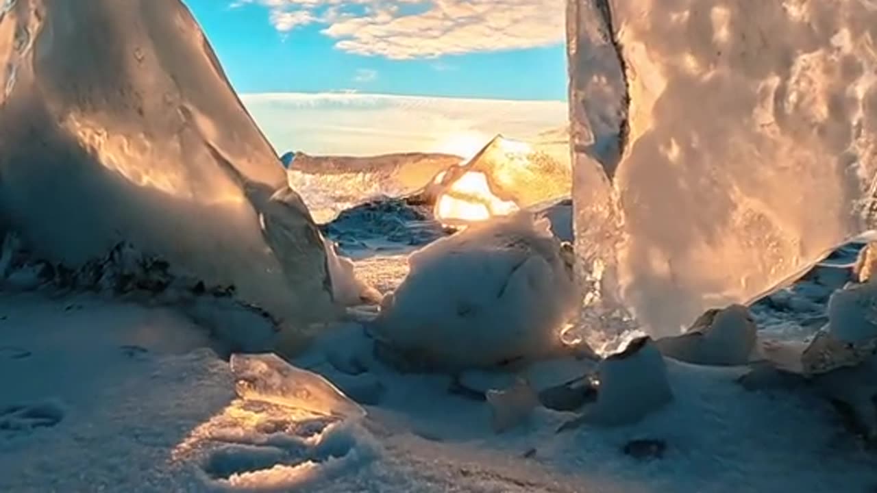 Sun shine on ice River
